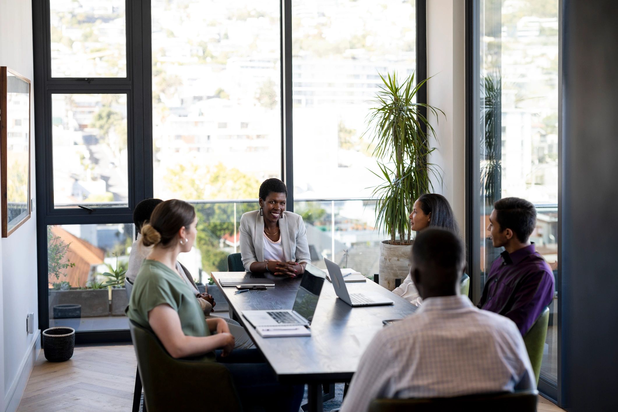 Conference room meeting focused on dispute resolution