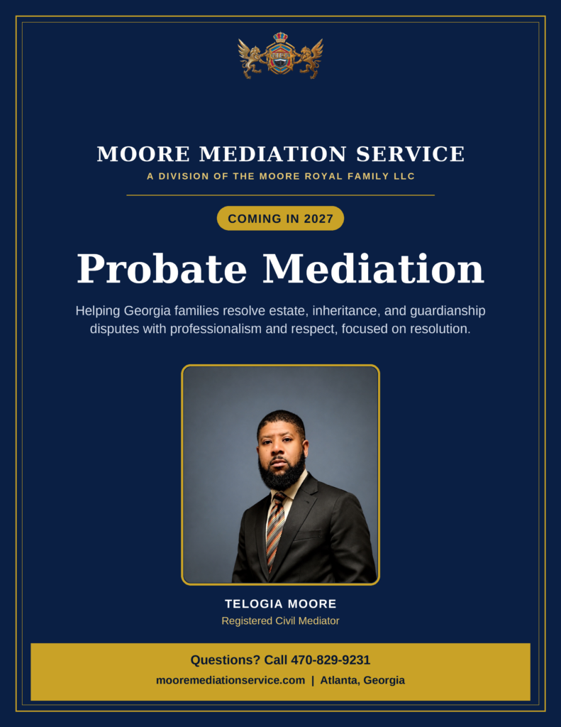 Probate Mediation 2027 flyer from Moore Mediation Service